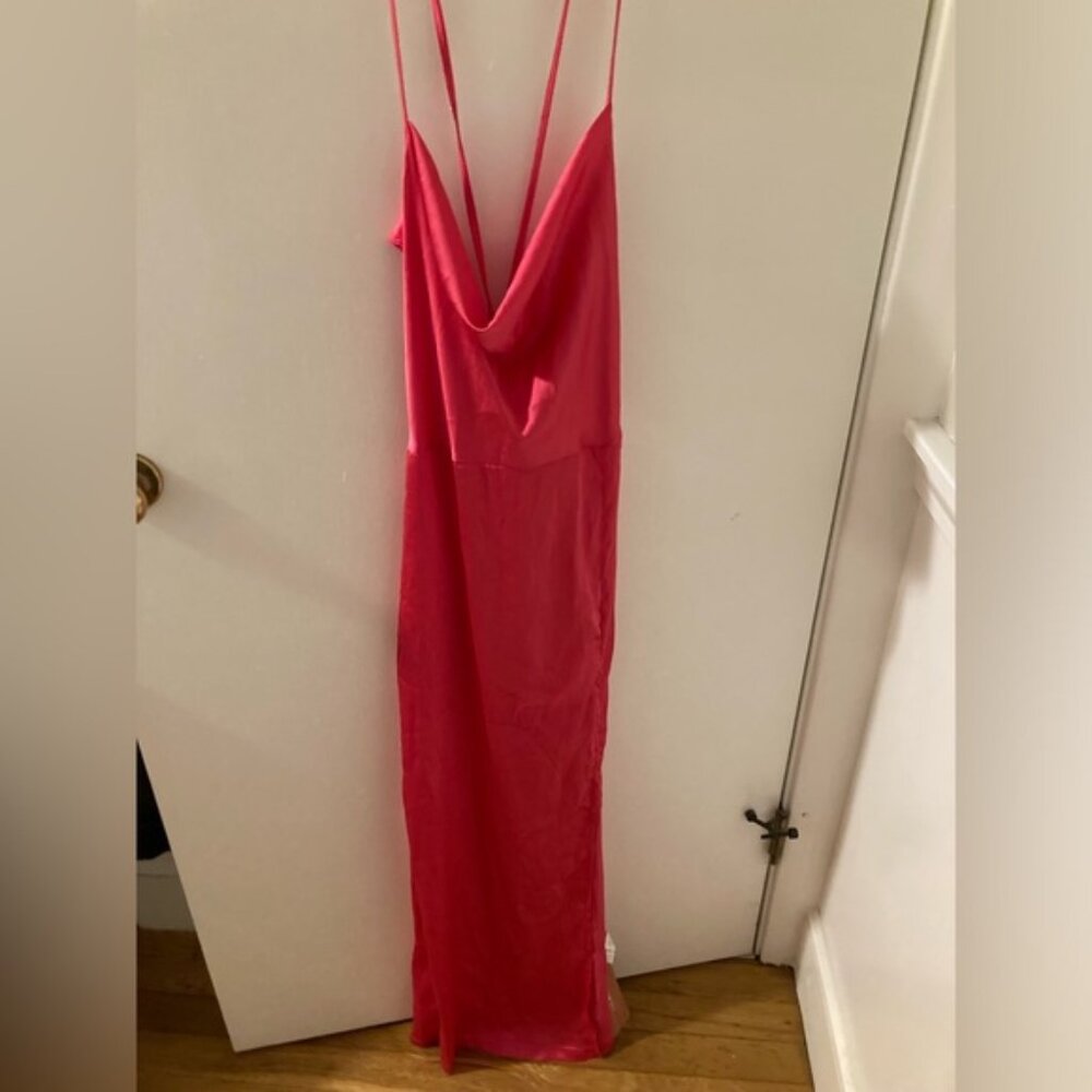 New pink shein satiny lace up back dress medium /6